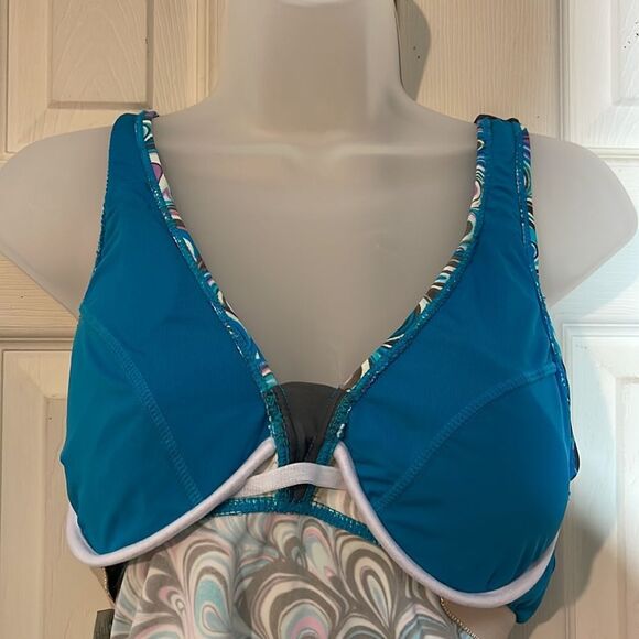 Free Country Womens Tankini Swim Top Halter Tie Multicolor Swirl Pattern Medium - Picture 14 of 16